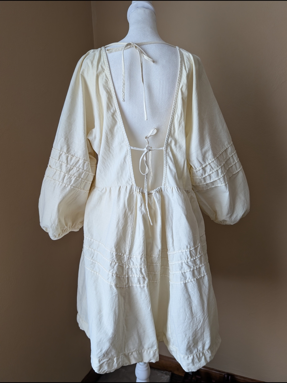 Free People Sweet Surrender Mini Dress XL Ivory Cotton Puff Sleeve Babydoll - Picture 6 of 13